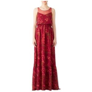 Marchesa Notte Burgundy Floral Maxi Dress